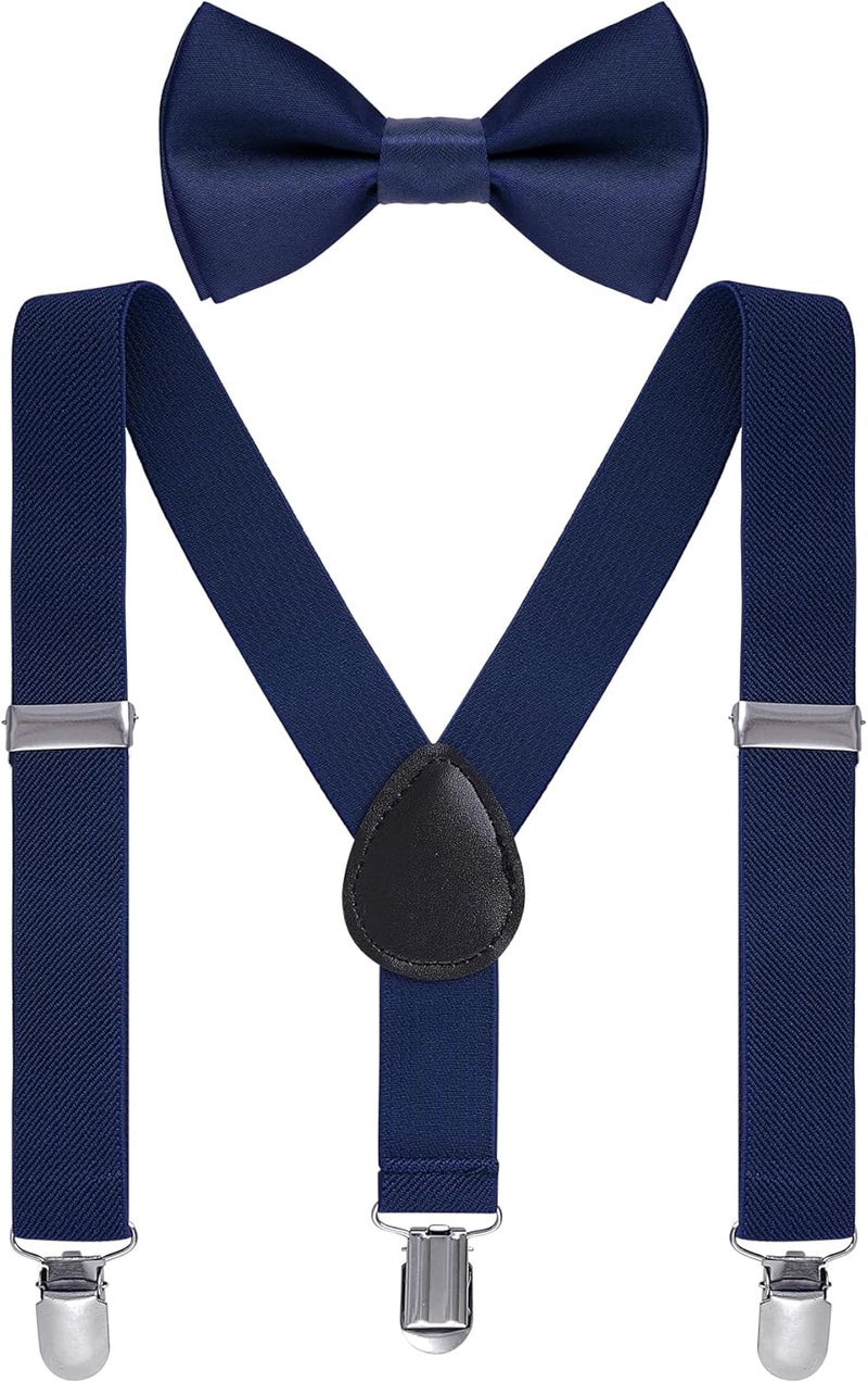 Bskifnn Kids Suspenders Bow Tie Sets Classic Solid Color Toddler Suspenders for Kids Wedding Party - Image 1